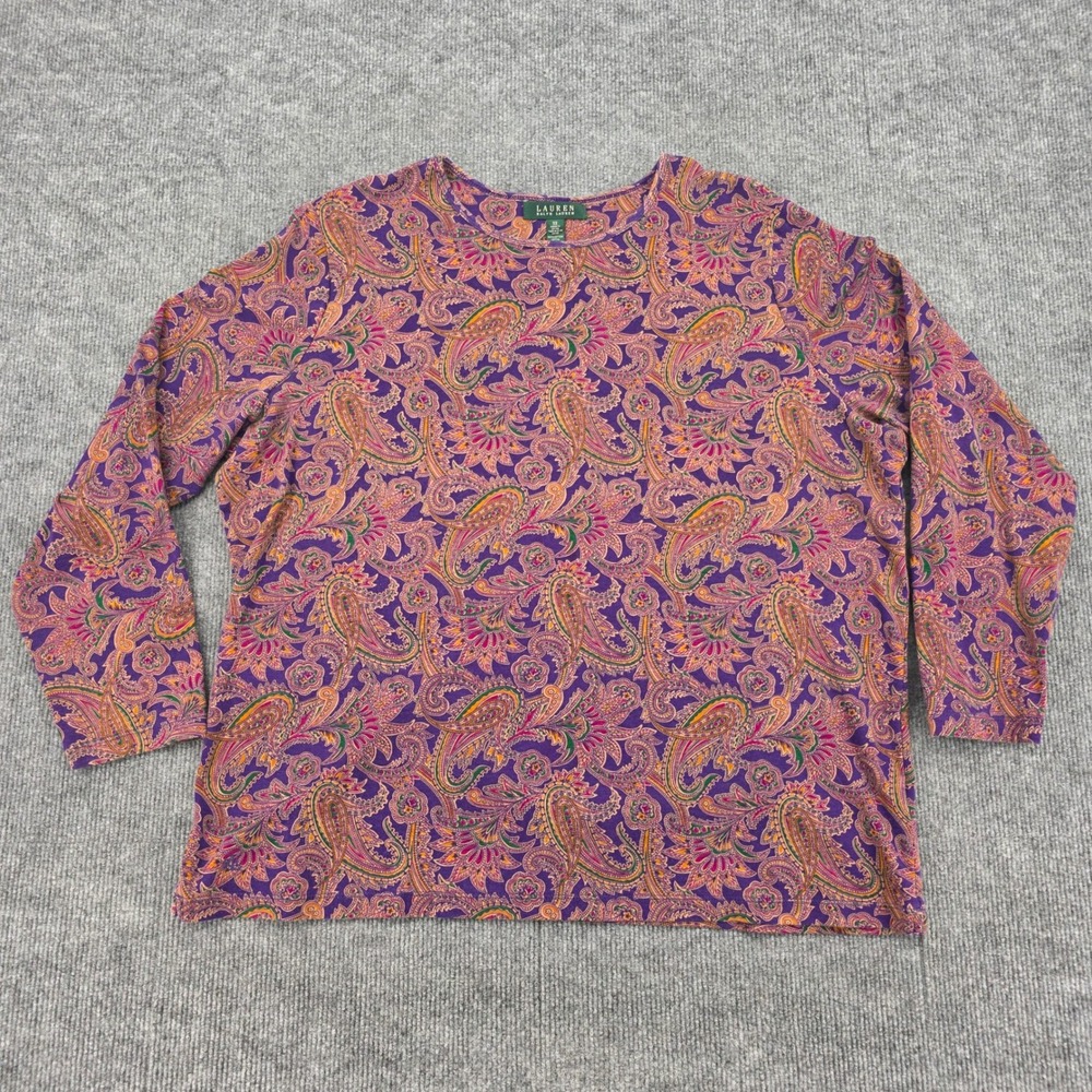Lauren Ralph Lauren Purple Paisley Cotton Long Sleeve Top Plus Size 3X